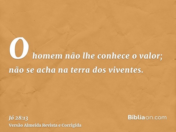 O homem não lhe conhece o valor; não se acha na terra dos viventes.