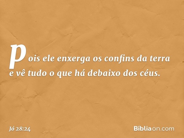 pois ele enxerga os confins da terra
e vê tudo o que há debaixo dos céus. -- Jó 28:24