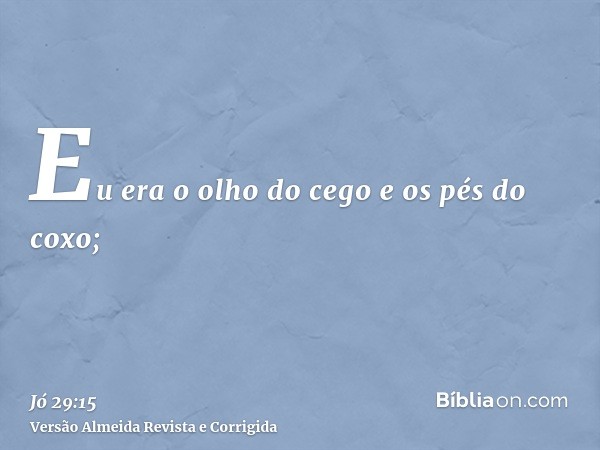 Eu era o olho do cego e os pés do coxo;