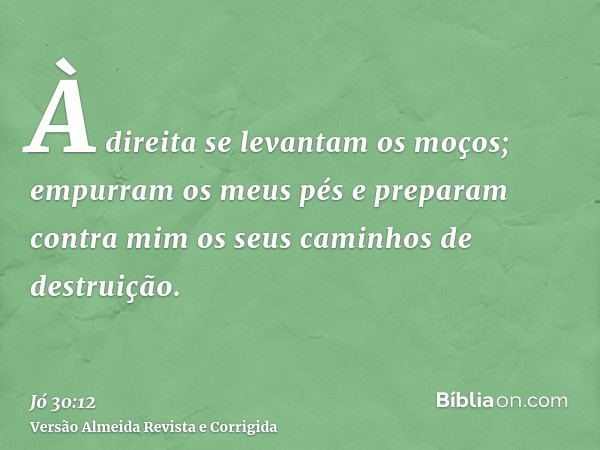 À direita se levantam os moços; empurram os meus pés e preparam contra mim os seus caminhos de destruição.
