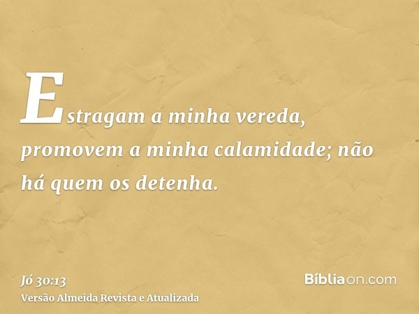 Estragam a minha vereda, promovem a minha calamidade; não há quem os detenha.