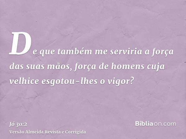 De que também me serviria a força das suas mãos, força de homens cuja velhice esgotou-lhes o vigor?