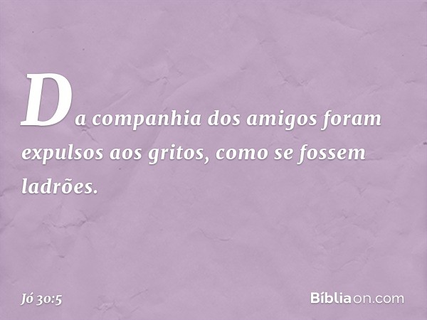 Da companhia dos amigos
foram expulsos aos gritos,
como se fossem ladrões. -- Jó 30:5