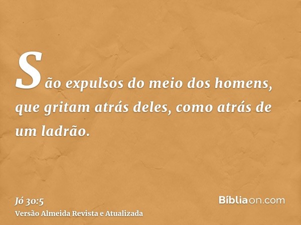 São expulsos do meio dos homens, que gritam atrás deles, como atrás de um ladrão.