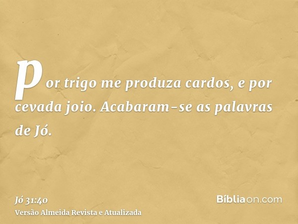 por trigo me produza cardos, e por cevada joio. Acabaram-se as palavras de Jó.