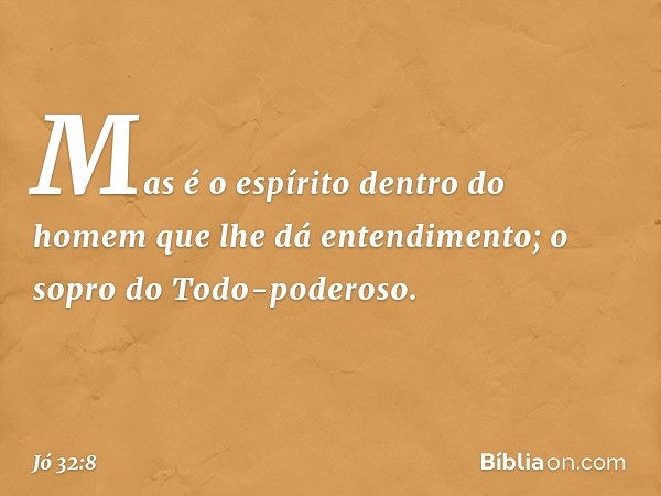 Mas é o espírito dentro do homem
que lhe dá entendimento;
o sopro do Todo-poderoso. -- Jó 32:8