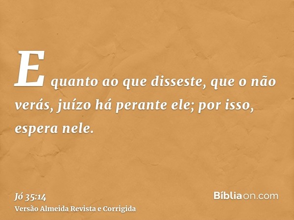 E quanto ao que disseste, que o não verás, juízo há perante ele; por isso, espera nele.