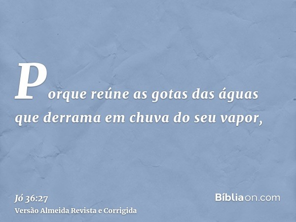 Porque reúne as gotas das águas que derrama em chuva do seu vapor,