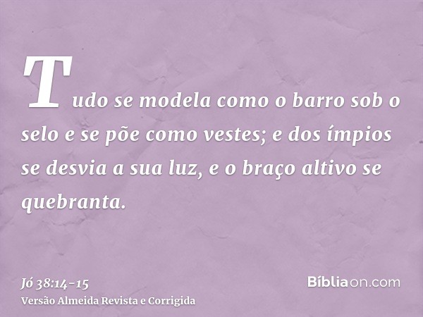 Tudo se modela como o barro sob o selo e se põe como vestes;e dos ímpios se desvia a sua luz, e o braço altivo se quebranta.