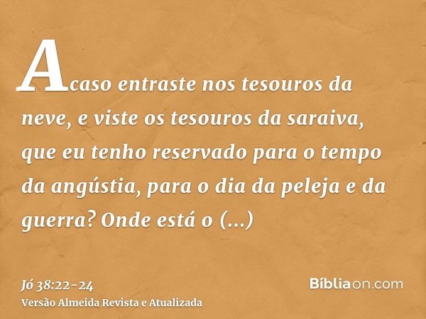 Acaso entraste nos tesouros da neve, e viste os tesouros da saraiva,que eu tenho reservado para o tempo da angústia, para o dia da peleja e da guerra?Onde está 