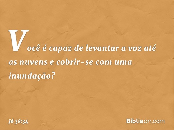 "Você é capaz de levantar a voz
até as nuvens
e cobrir-se com uma inundação? -- Jó 38:34