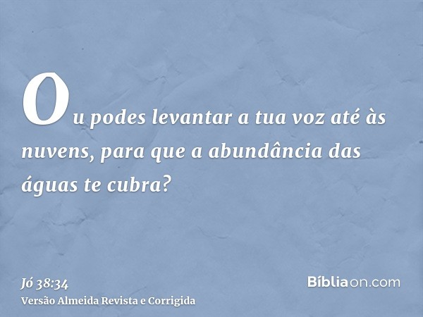 Ou podes levantar a tua voz até às nuvens, para que a abundância das águas te cubra?