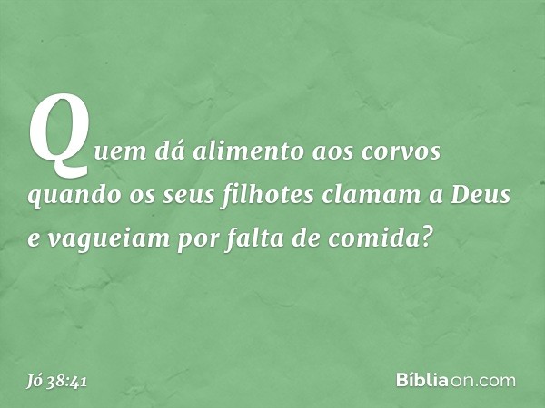 Quem dá alimento aos corvos
quando os seus filhotes clamam a Deus
e vagueiam por falta de comida? -- Jó 38:41