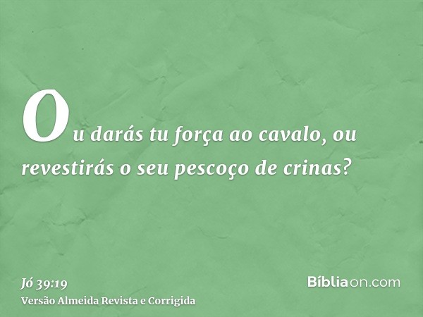 Ou darás tu força ao cavalo, ou revestirás o seu pescoço de crinas?