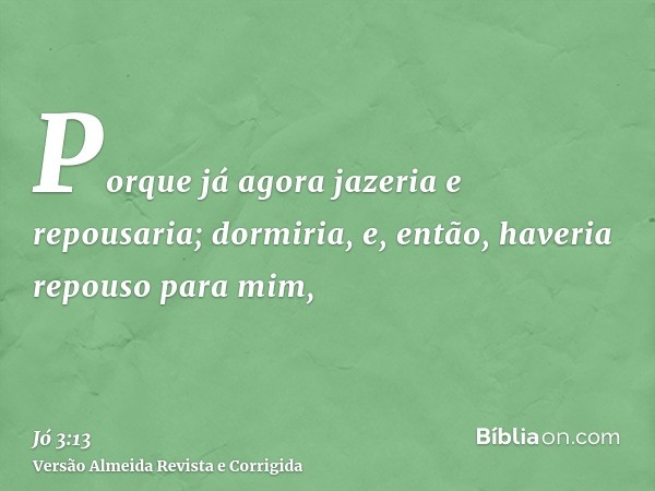 Porque já agora jazeria e repousaria; dormiria, e, então, haveria repouso para mim,