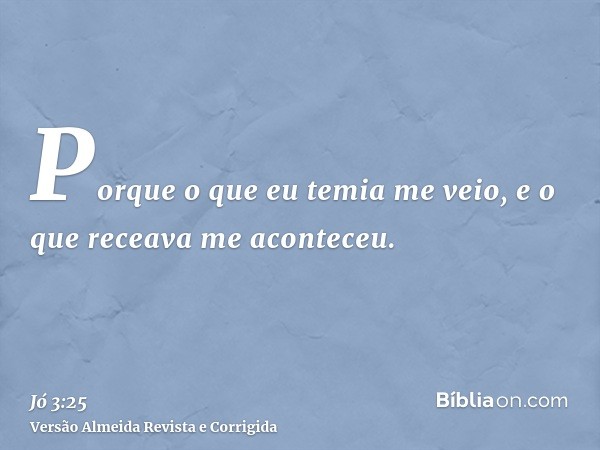 Porque o que eu temia me veio, e o que receava me aconteceu.