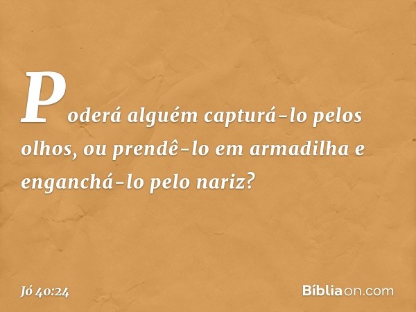 Poderá alguém capturá-lo
pelos olhos,
ou prendê-lo em armadilha
e enganchá-lo pelo nariz? -- Jó 40:24