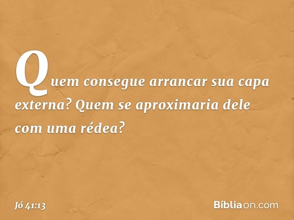 Quem consegue arrancar
sua capa externa?
Quem se aproximaria dele
com uma rédea? -- Jó 41:13