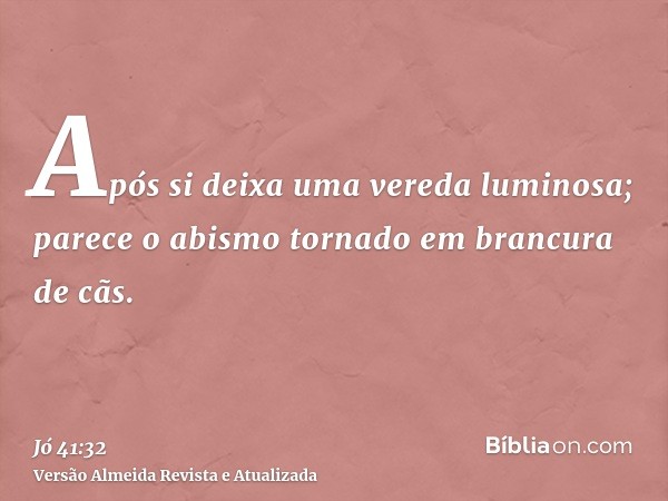 Após si deixa uma vereda luminosa; parece o abismo tornado em brancura de cãs.