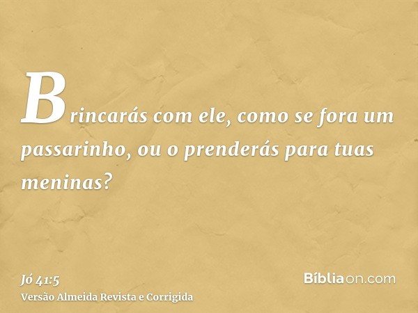 Brincarás com ele, como se fora um passarinho, ou o prenderás para tuas meninas?