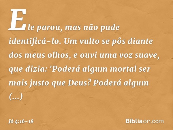 Ele parou,
mas não pude identificá-lo.
Um vulto se pôs
diante dos meus olhos,
e ouvi uma voz suave, que dizia: 'Poderá algum mortal
ser mais justo que Deus?
Pod