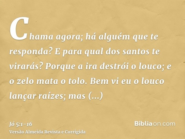 Chama agora; há alguém que te responda? E para qual dos santos te virarás?Porque a ira destrói o louco; e o zelo mata o tolo.Bem vi eu o louco lançar raízes; ma