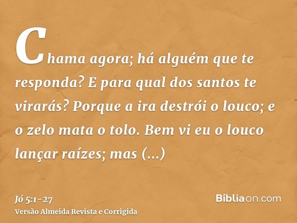 Chama agora; há alguém que te responda? E para qual dos santos te virarás?Porque a ira destrói o louco; e o zelo mata o tolo.Bem vi eu o louco lançar raízes; ma