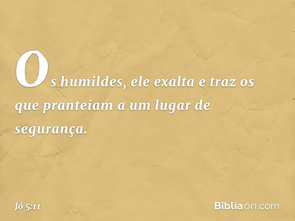 Os humildes, ele exalta
e traz os que pranteiam
a um lugar de segurança. -- Jó 5:11