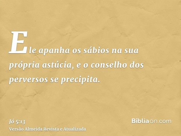 Ele apanha os sábios na sua própria astúcia, e o conselho dos perversos se precipita.