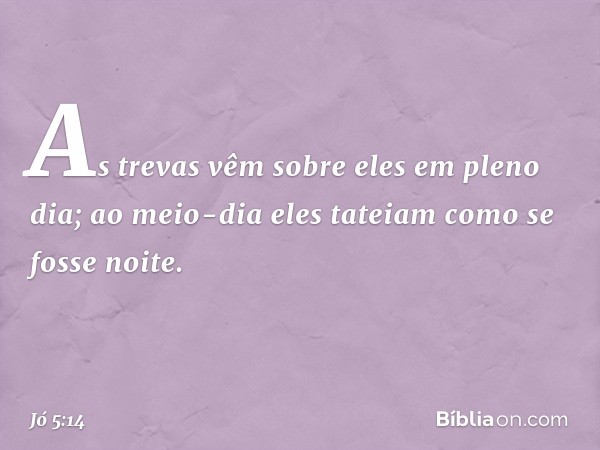 As trevas vêm sobre eles
em pleno dia;
ao meio-dia eles tateiam
como se fosse noite. -- Jó 5:14