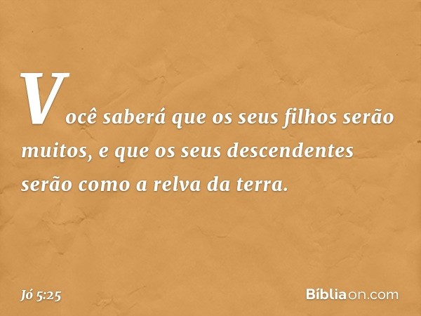 Você saberá que
os seus filhos serão muitos,
e que os seus descendentes
serão como a relva da terra. -- Jó 5:25