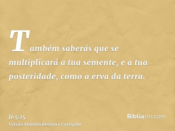 Também saberás que se multiplicará a tua semente, e a tua posteridade, como a erva da terra.