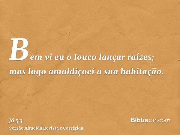 Bem vi eu o louco lançar raízes; mas logo amaldiçoei a sua habitação.