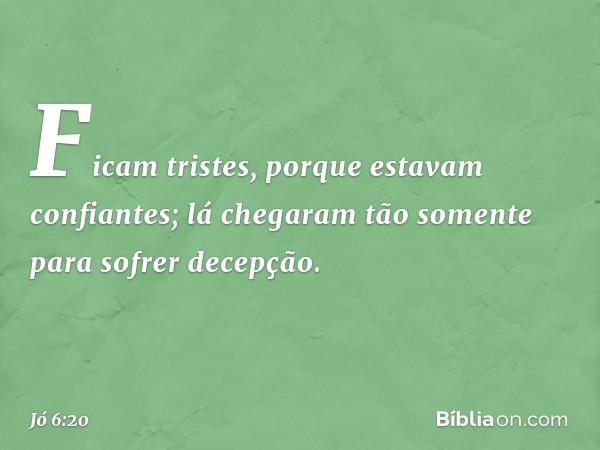 Ficam tristes,
porque estavam confiantes;
lá chegaram tão somente
para sofrer decepção. -- Jó 6:20