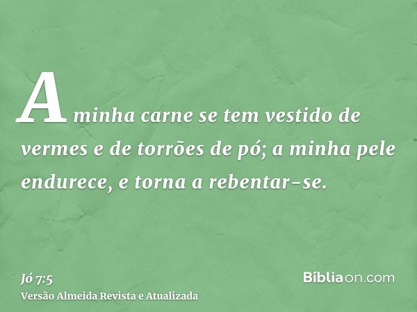 A minha carne se tem vestido de vermes e de torrões de pó; a minha pele endurece, e torna a rebentar-se.