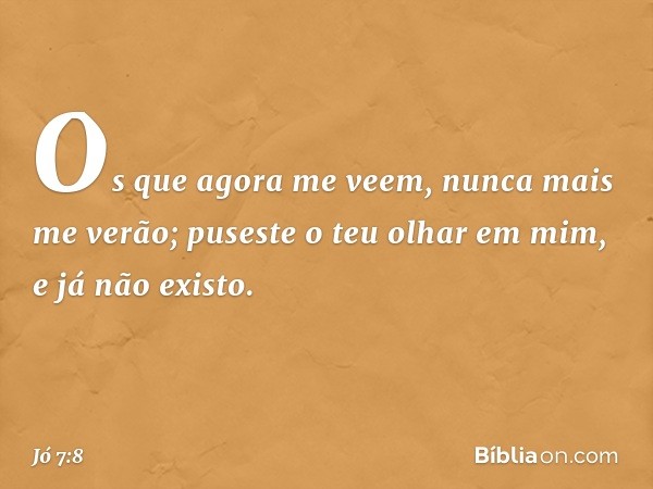 Os que agora me veem,
nunca mais me verão;
puseste o teu olhar em mim,
e já não existo. -- Jó 7:8