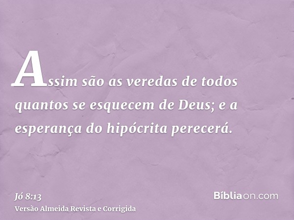 Assim são as veredas de todos quantos se esquecem de Deus; e a esperança do hipócrita perecerá.