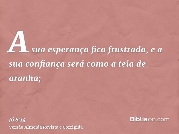 A sua esperança fica frustrada, e a sua confiança será como a teia de aranha;
