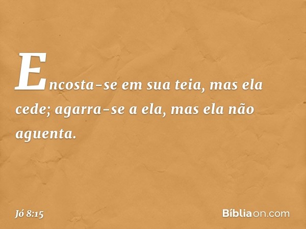 Encosta-se em sua teia, mas ela cede;
agarra-se a ela, mas ela não aguenta. -- Jó 8:15