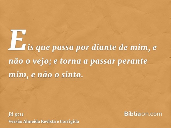Eis que passa por diante de mim, e não o vejo; e torna a passar perante mim, e não o sinto.
