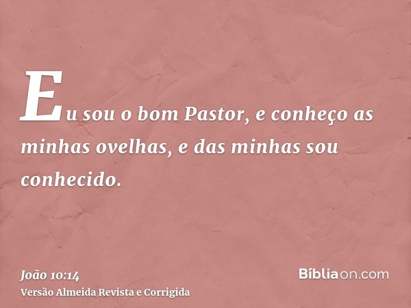 Eu sou o bom Pastor, e conheço as minhas ovelhas, e das minhas sou conhecido.
