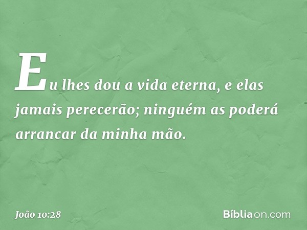 Eu lhes dou a vida eterna, e elas jamais perecerão; ninguém as poderá arrancar da minha mão. -- João 10:28