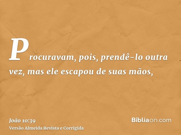 Procuravam, pois, prendê-lo outra vez, mas ele escapou de suas mãos,