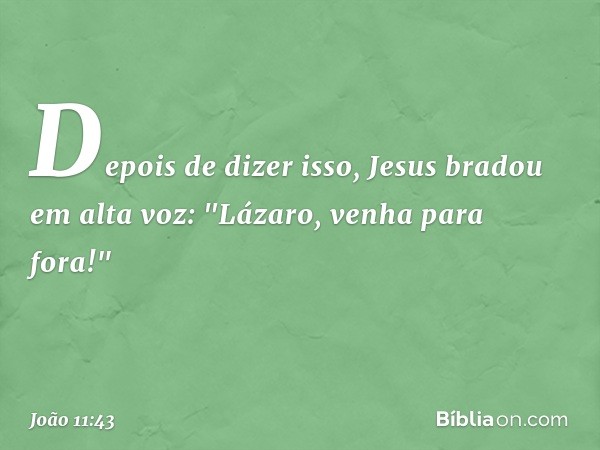 Depois de dizer isso, Jesus bradou em alta voz: "Lázaro, venha para fora!" -- João 11:43