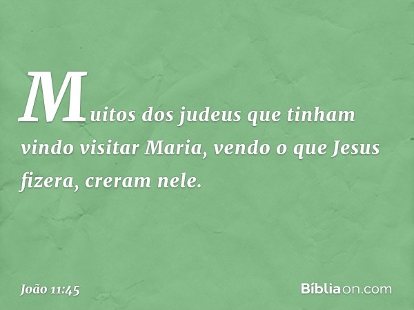 Muitos dos judeus que tinham vindo visitar Maria, vendo o que Jesus fizera, creram nele. -- João 11:45