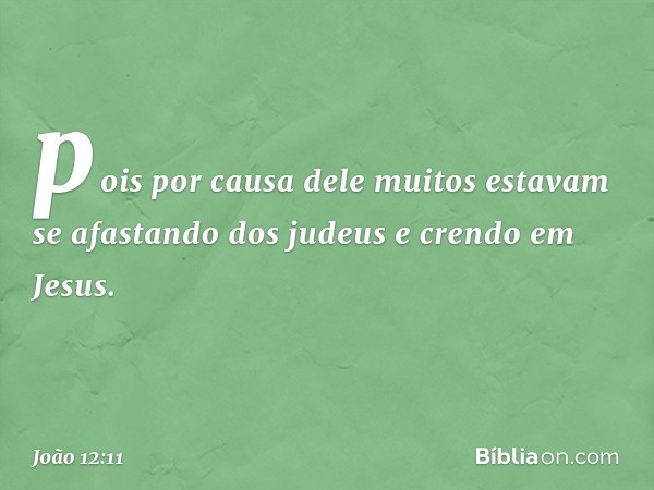 pois por causa dele muitos estavam se afastando dos judeus e crendo em Jesus. -- João 12:11