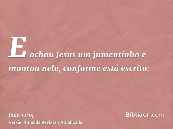 E achou Jesus um jumentinho e montou nele, conforme está escrito: