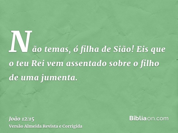 Não temas, ó filha de Sião! Eis que o teu Rei vem assentado sobre o filho de uma jumenta.