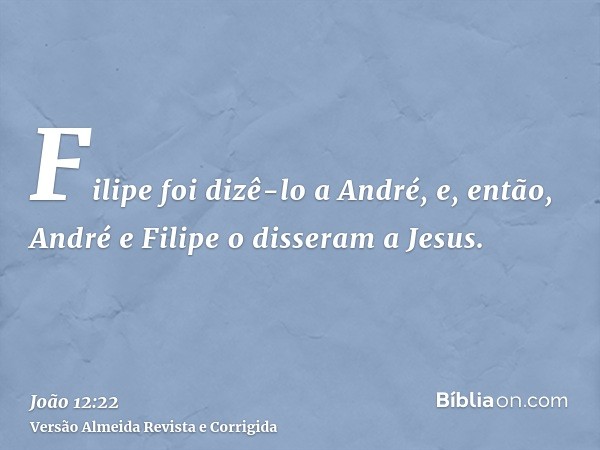 Filipe foi dizê-lo a André, e, então, André e Filipe o disseram a Jesus.