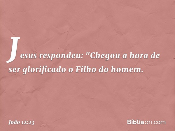 Jesus respondeu: "Chegou a hora de ser glorificado o Filho do homem. -- João 12:23